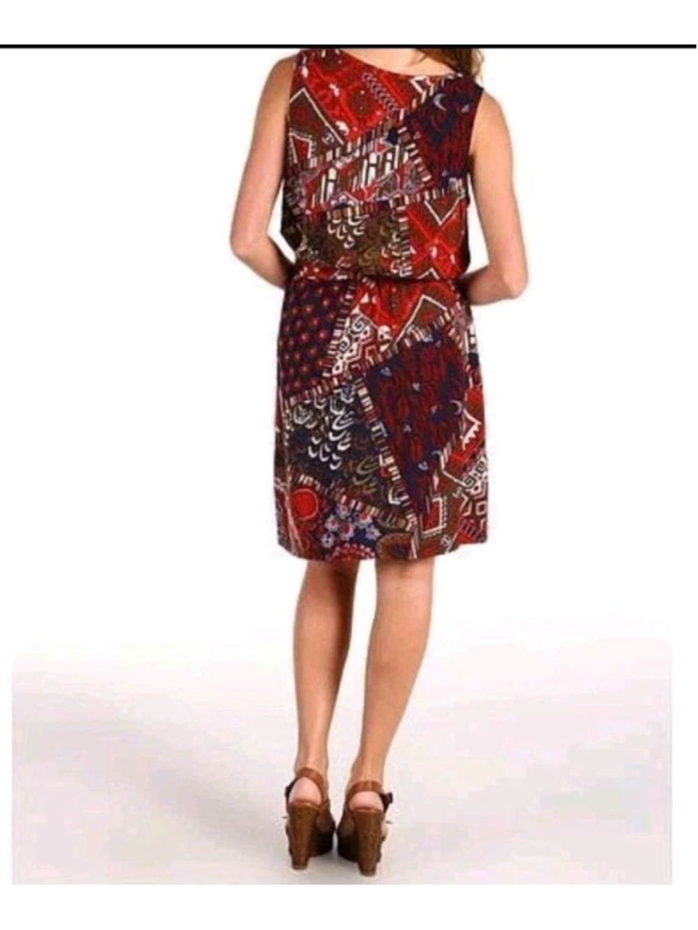 Lucky Brand NWT Patchwork Print Sleeveless Tie Waist Sz M Dress Boho Rayon - Picture 2 of 11